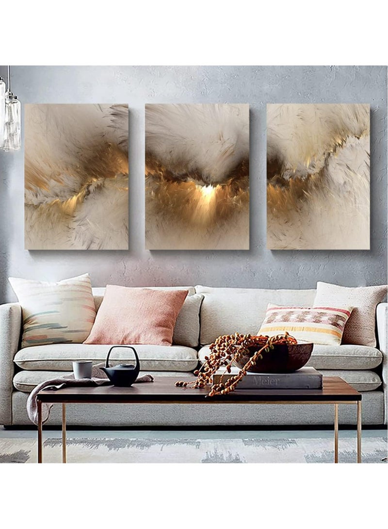 RATSAW Set Of 3 Framed Canvas Wall Arts for Living Room, Abstract Golden Cloud Paintings Artwork Wall Decor for Office Bedroom - Image 1