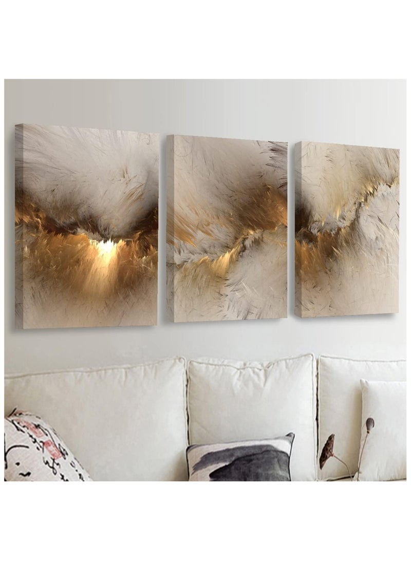 RATSAW Set Of 3 Framed Canvas Wall Arts for Living Room, Abstract Golden Cloud Paintings Artwork Wall Decor for Office Bedroom - Image 2