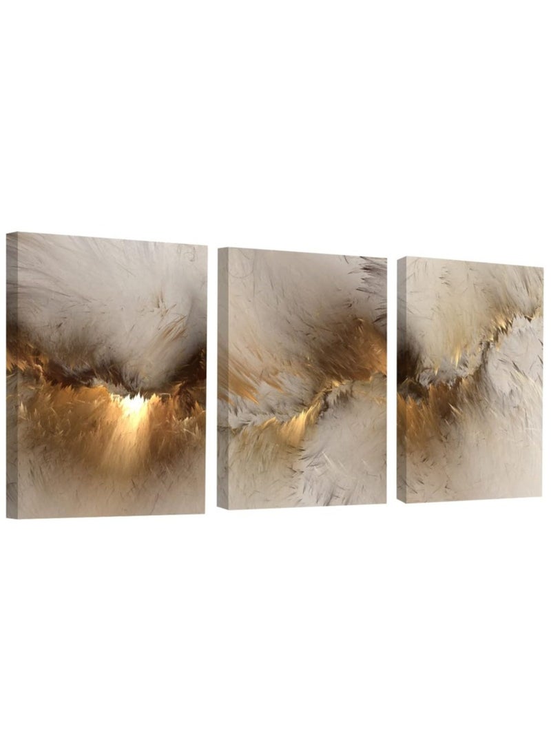 RATSAW Set Of 3 Framed Canvas Wall Arts for Living Room, Abstract Golden Cloud Paintings Artwork Wall Decor for Office Bedroom - Image 3