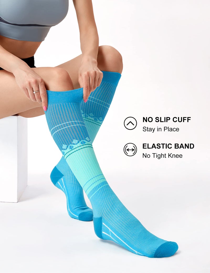 FITRELL 3 Pairs Compression Socks for Women and Men 15-20mmHg-Muscle Circulation Support Socks for Travel, Nurse, Knee High, Pink+Purple+Blue L/XL - Image 5