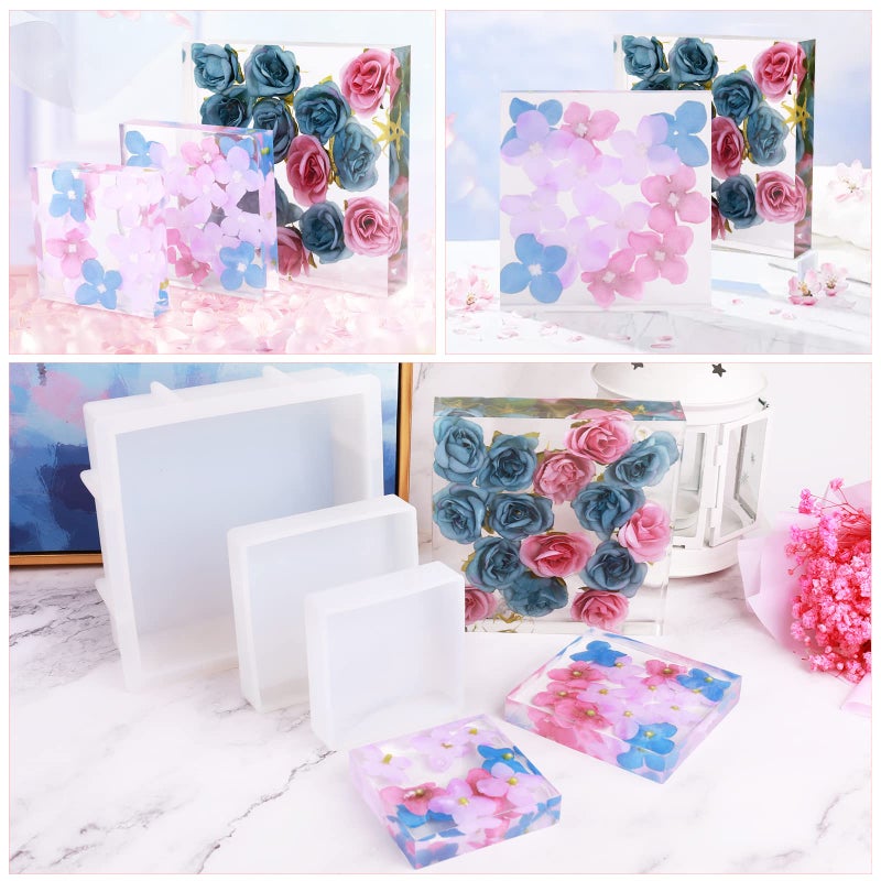 AOEDEO Square Silicone Molds for Resin, Large Resin Mold Glossy Deep Square Molds 6.6''x 2'' w (with 2 Small Square or Rectangular molds) Deep Epoxy Resin Molds for Flowers Bouquet Preservation - Image 4