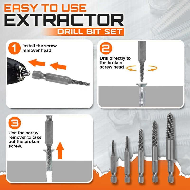 Screw Extractor: 5-Piece Quenched Steel Set - High Hardness & Durability, Precision Damaged Screw Remover for Stripped, Broken Head & Stuck Screws, Stainless Steel Bolts Grades 8.8 12.9, Hex Shank Dri - Image 5