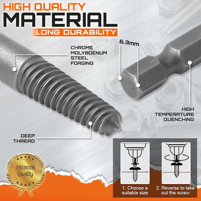 Screw Extractor: 5-Piece Quenched Steel Set - High Hardness & Durability, Precision Damaged Screw Remover for Stripped, Broken Head & Stuck Screws, Stainless Steel Bolts Grades 8.8 12.9, Hex Shank Dri - Image 4