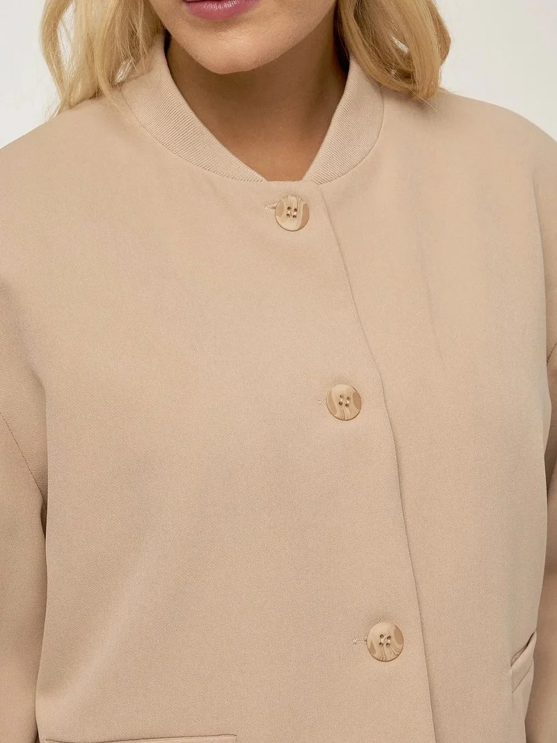 Hiccup Natural College Collar Double Pocket Cropped Jacket for Women | Best Price UAE