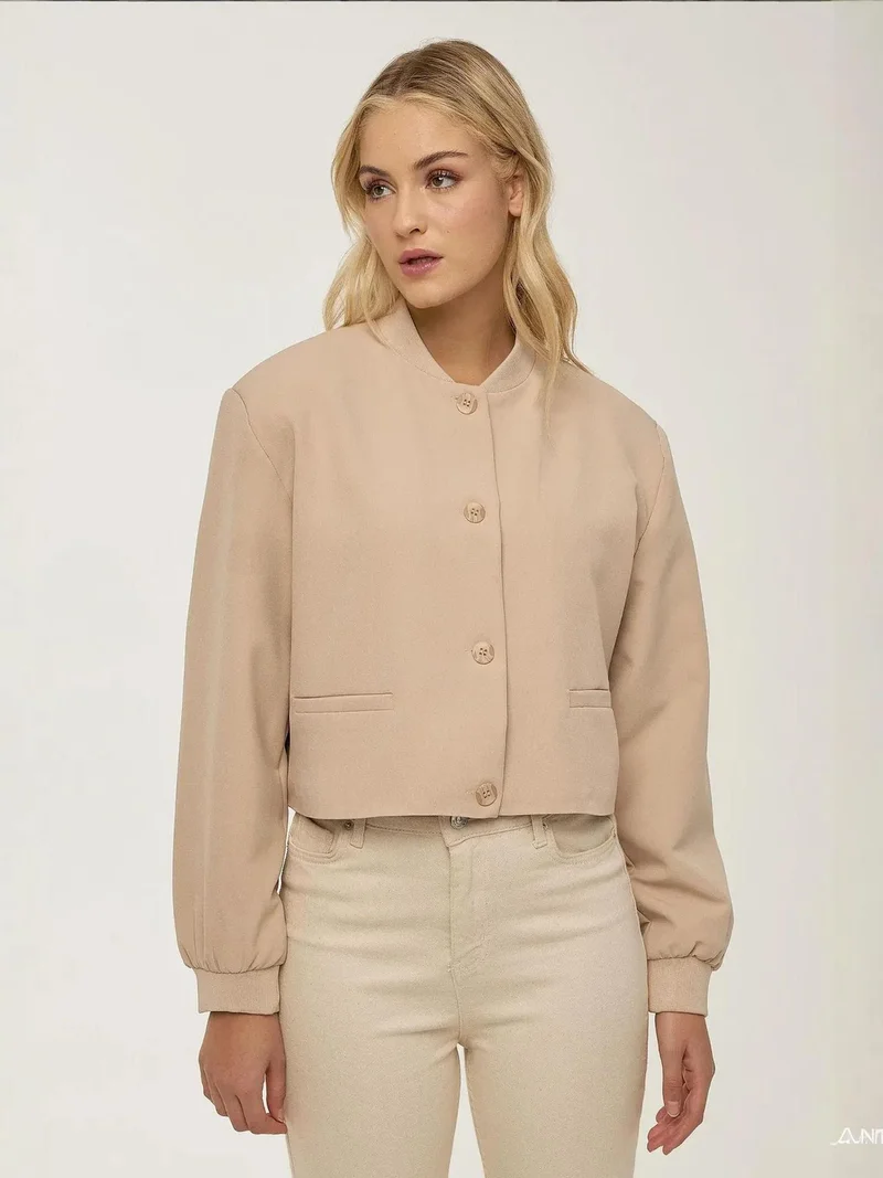 HICCUP College Collar Double Pocket Cropped Jacket