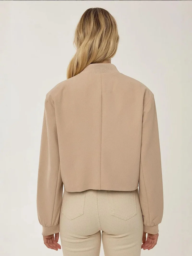 Hiccup Natural College Collar Double Pocket Cropped Jacket for Women | Best Price UAE