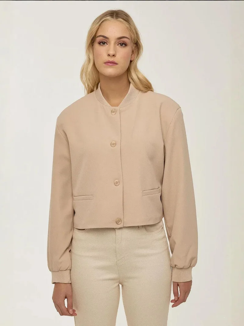 HICCUP College Collar Double Pocket Cropped Jacket