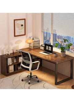 HXDream L-Shaped Desk L-Shaped Computer Desk Office Desk With Bookshelf Suitable For PC Bedroom Home Office  - Image 1