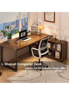 HXDream L-Shaped Desk L-Shaped Computer Desk Office Desk With Bookshelf Suitable For PC Bedroom Home Office  - Image 2