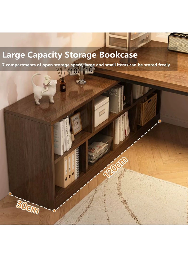 HXDream - L-Shaped Desk L-Shaped Computer Desk Office Desk With Bookshelf Suitable For PC Bedroom Home Office - Image 1