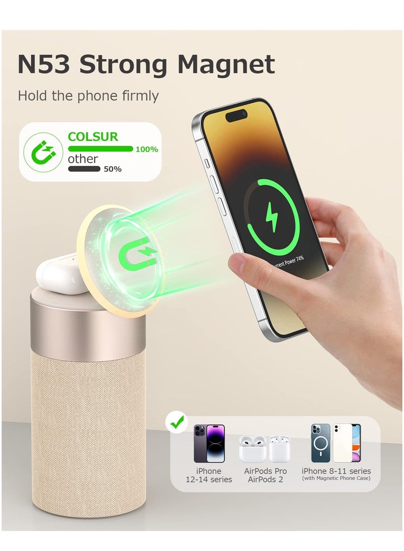 SYOSI Bluetooth Speaker, Magnetic Wireless Charger Phone Holder, Bluetooth Speakers with Night Light, 2 in 1 Wireless Charging Station with Night Light and Speaker for iPhone 14 13 12 - Image 3
