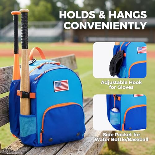 Choco Mocha TBall Bag for Boys Toddler Baseball Bag, Kids Baseball & Softball Backpack with Bat Holder, Dark Blue - Image 5