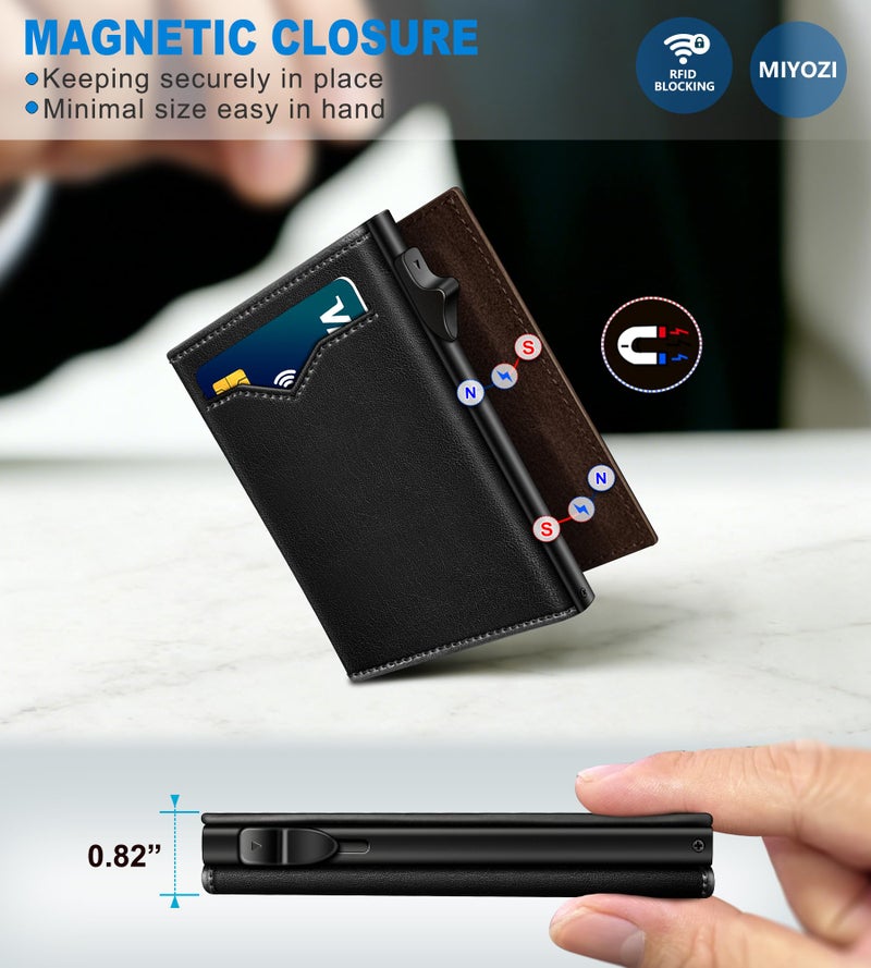 miyozi Wallet for Men,with Cash Pocket 2 ID Window 9-13 Cards,Metal Case Smart Slim Pop Up Credit Card Holder Flip with Magnetic Closure RFID Blocking Trifold wallet with Gift Box - Image 3