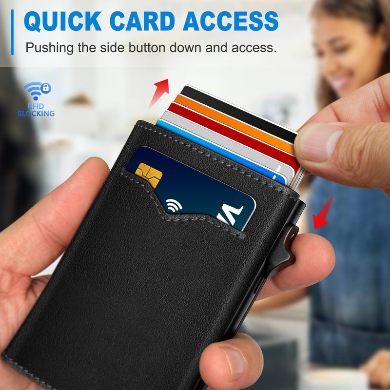 miyozi Wallet for Men,with Cash Pocket 2 ID Window 9-13 Cards,Metal Case Smart Slim Pop Up Credit Card Holder Flip with Magnetic Closure RFID Blocking Trifold wallet with Gift Box - Image 5