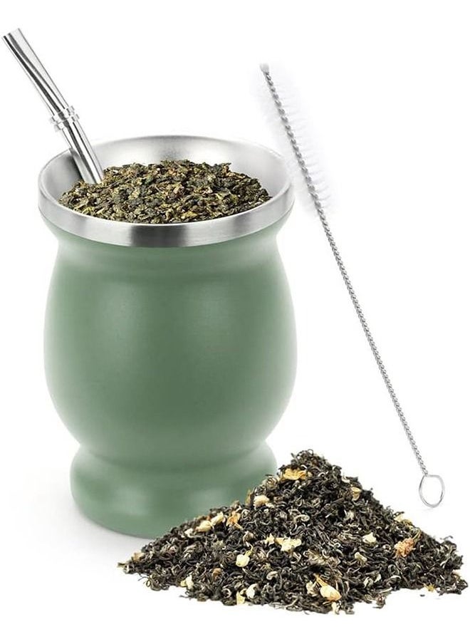 Arabest - Yerba Mate Tea Cup Set, Mate Gourds Cup for Yerba Mate with Straws, Stainless Steel Double Wall Insulation Gourd Tea Cup Mate Straw Set, 8 Ounces (Green) - Image 1