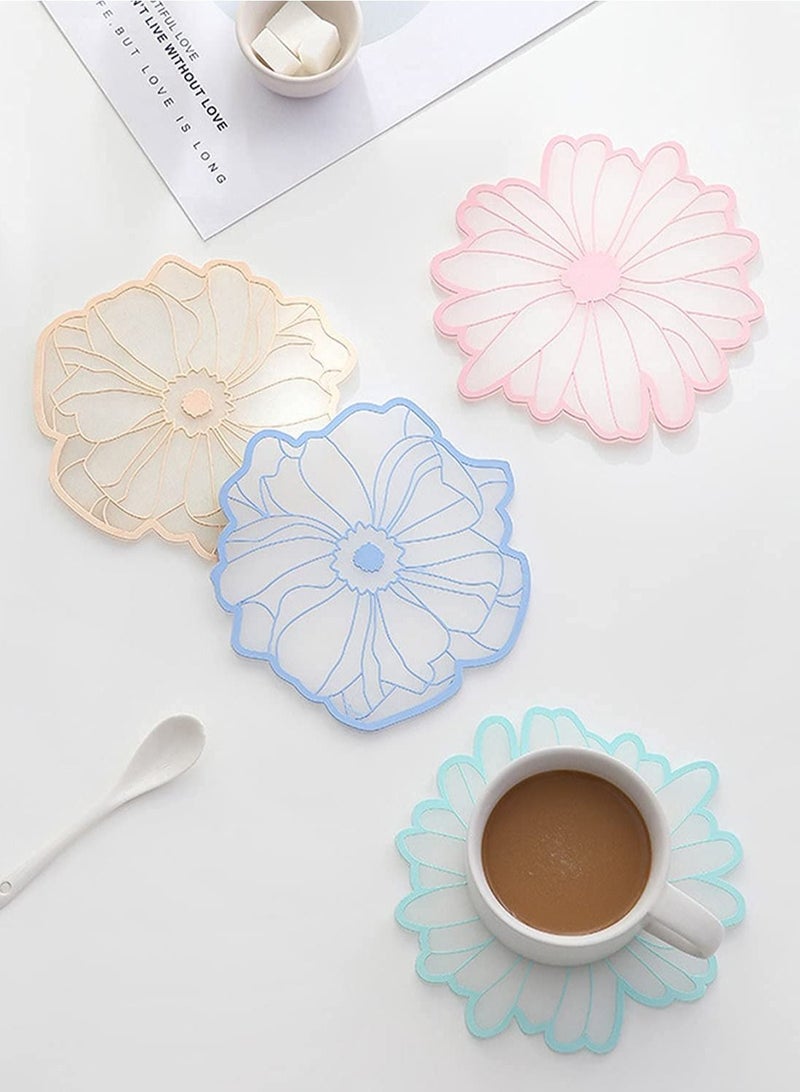 Y&D Flower Silicone Coasters for Drinks Heat Insulation Coaster Set of 4 Washable and Multi-Purpose Cute as Housewarming Gift Family Friend New House Woman  - Image 2