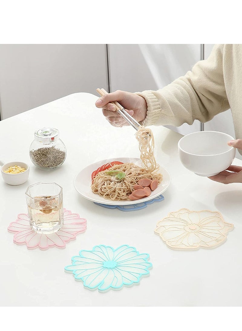 Y&D Flower Silicone Coasters for Drinks Heat Insulation Coaster Set of 4 Washable and Multi-Purpose Cute as Housewarming Gift Family Friend New House Woman  - Image 1
