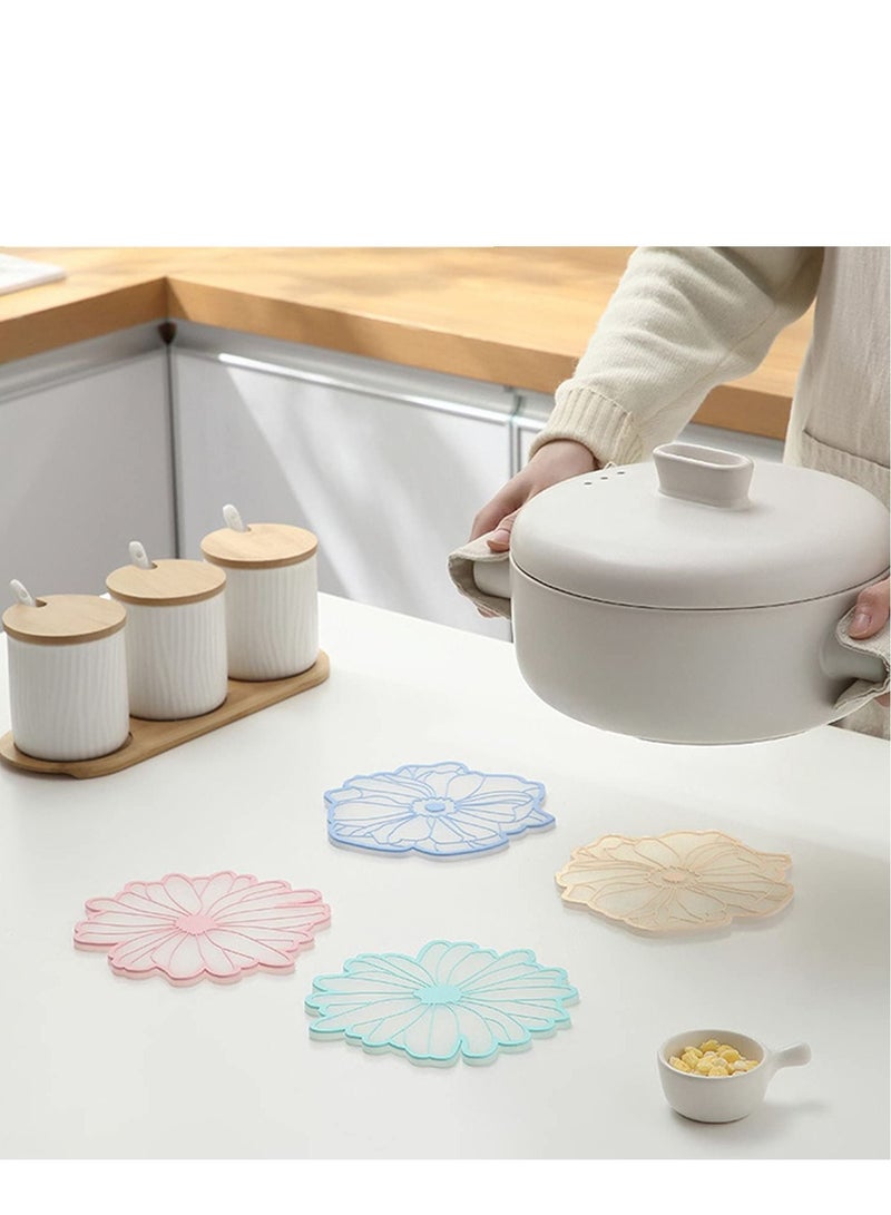 Y&D Flower Silicone Coasters for Drinks Heat Insulation Coaster Set of 4 Washable and Multi-Purpose Cute as Housewarming Gift Family Friend New House Woman  - Image 4