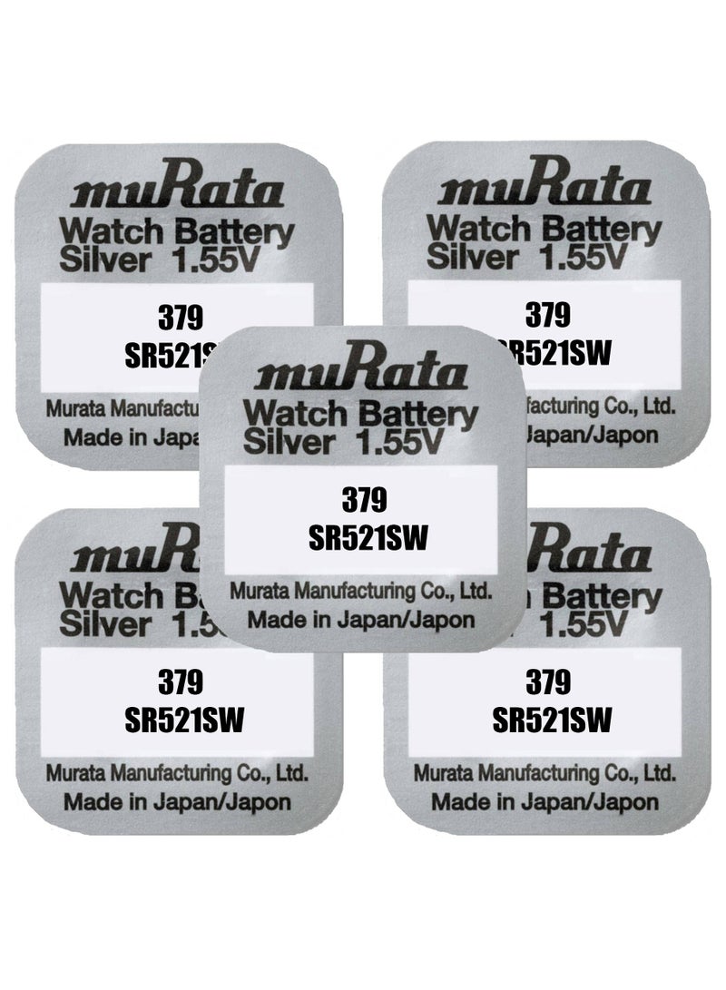 muRATA 5-Pieces Murata 379 / SR521SW Silver Oxide 1.55V Watch Batteries  - Image 1