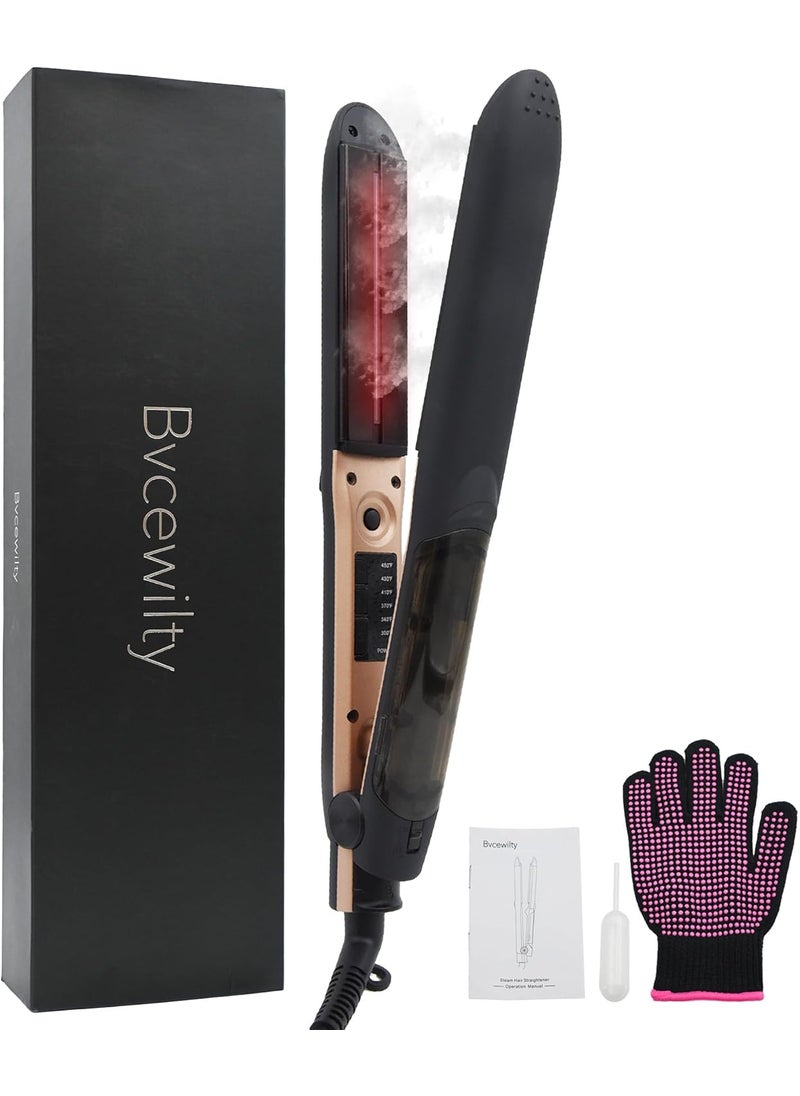 Bvcewilty Steam Hair Straightener  2in1 Straightening and Curling Flat Iron  Adjustable Steam  Red Light Hair Care  Fivelevel Temperature Control  Fast Heating  for All Hair Types 