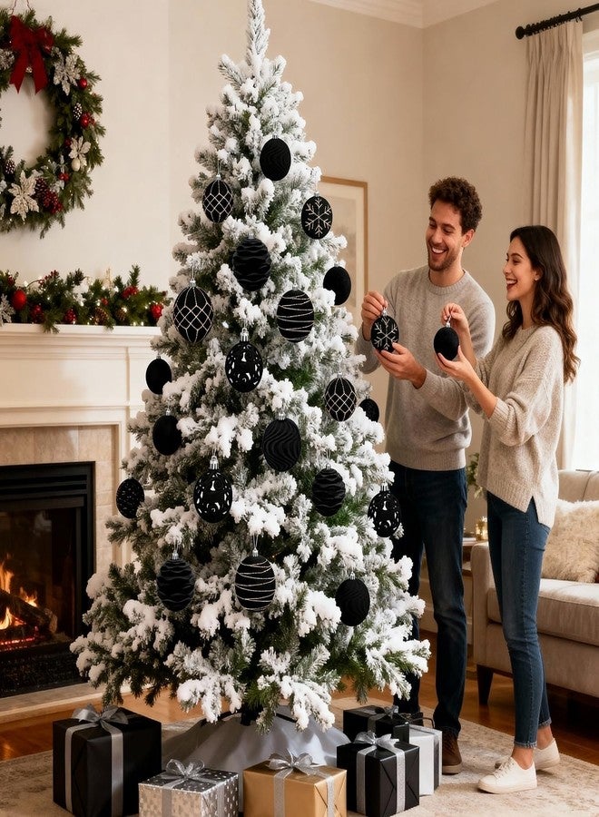 آرت ماج مجموعة كرات زينة عيد الميلاد المخملية من Artmag، 16 قطعة، كرات زينة بلاستيكية غير قابلة للكسر لشجرة عيد الميلاد، مقاس 2.36 بوصة، لتزيين عطلة الشتاء (أسود) - Image 5