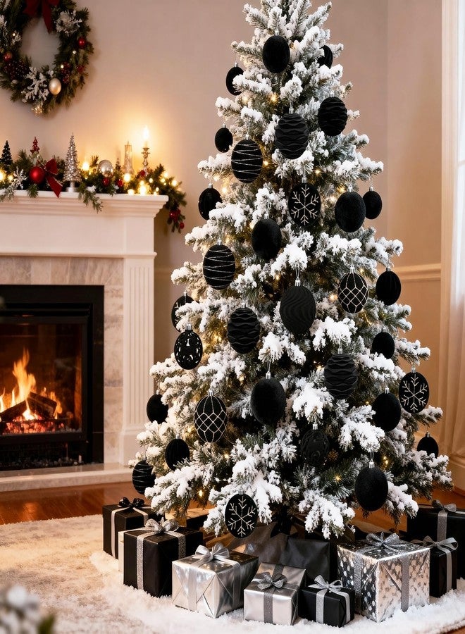 آرت ماج مجموعة كرات زينة عيد الميلاد المخملية من Artmag، 16 قطعة، كرات زينة بلاستيكية غير قابلة للكسر لشجرة عيد الميلاد، مقاس 2.36 بوصة، لتزيين عطلة الشتاء (أسود) - Image 4