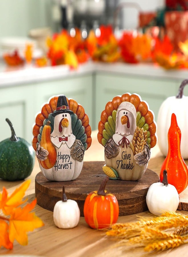 Menkxi 2 Pcs Thanksgiving Turkey Figurines Wooden Turkey Decor for Home Fall Harvest Indoor Table Centerpieces for Autumn Fall Thanksgiving Home Office Desk Party Supplies - Image 4