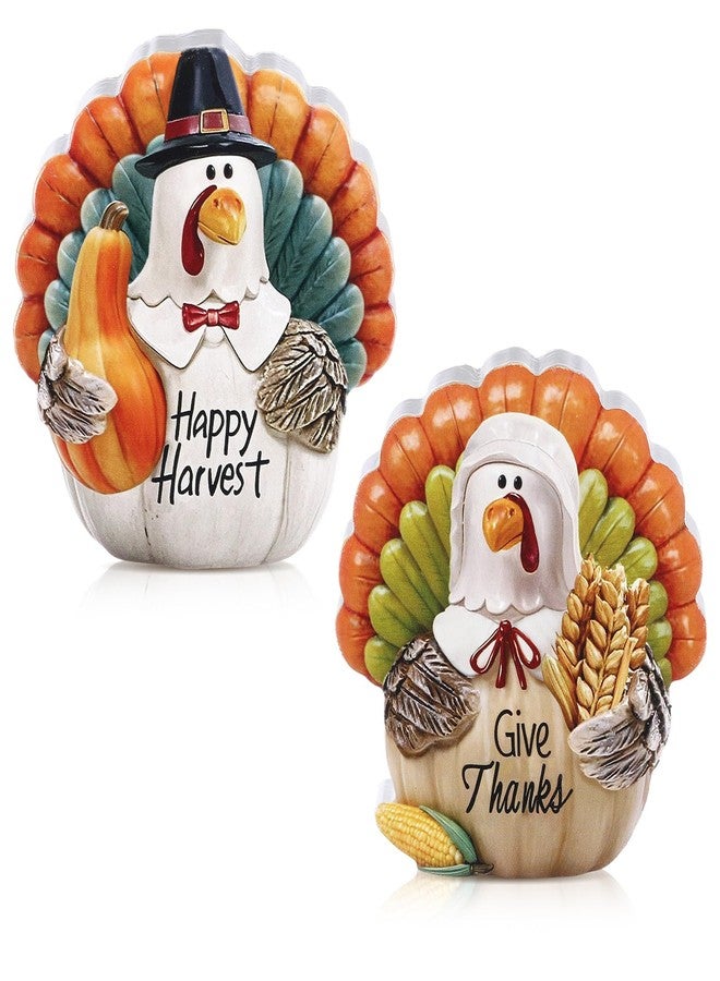 Menkxi 2 Pcs Thanksgiving Turkey Figurines Wooden Turkey Decor for Home Fall Harvest Indoor Table Centerpieces for Autumn Fall Thanksgiving Home Office Desk Party Supplies - Image 1