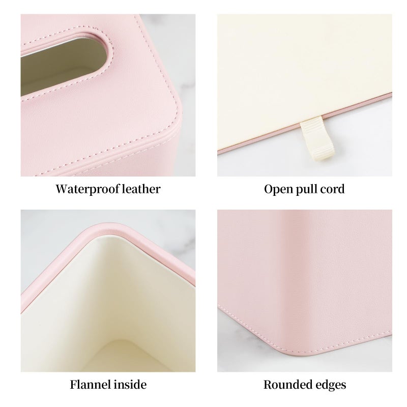 MEIBOOCH PU Leather Tissue Box Cover with Magnetic Closure, Square Tissue Box Holder with Rounded Edges Design (Pink, Square) - Image 4