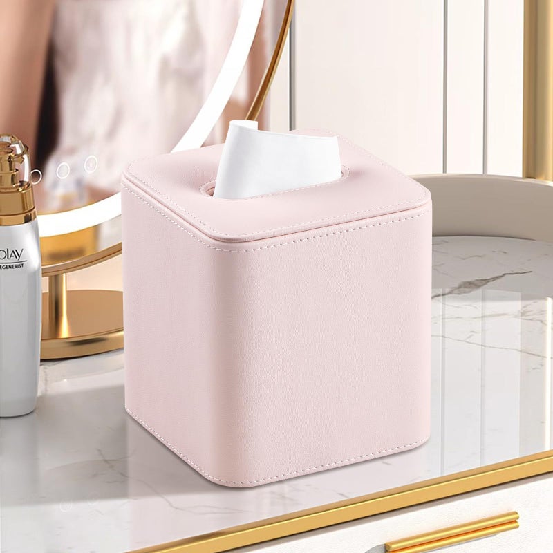 MEIBOOCH PU Leather Tissue Box Cover with Magnetic Closure, Square Tissue Box Holder with Rounded Edges Design (Pink, Square) - Image 2