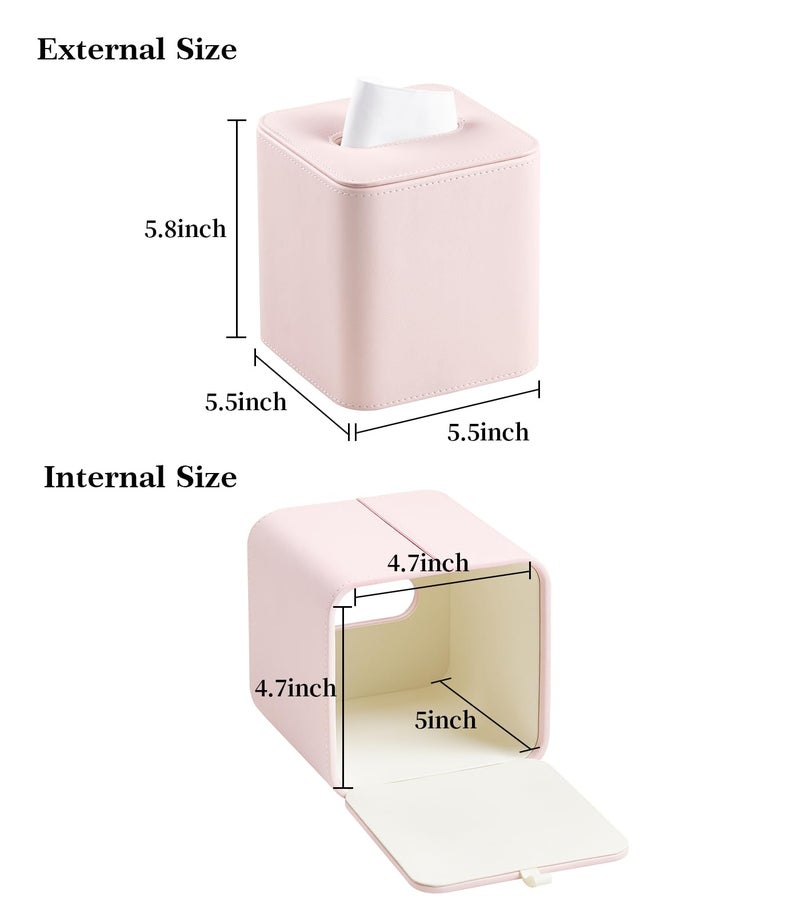 MEIBOOCH PU Leather Tissue Box Cover with Magnetic Closure, Square Tissue Box Holder with Rounded Edges Design (Pink, Square) - Image 5