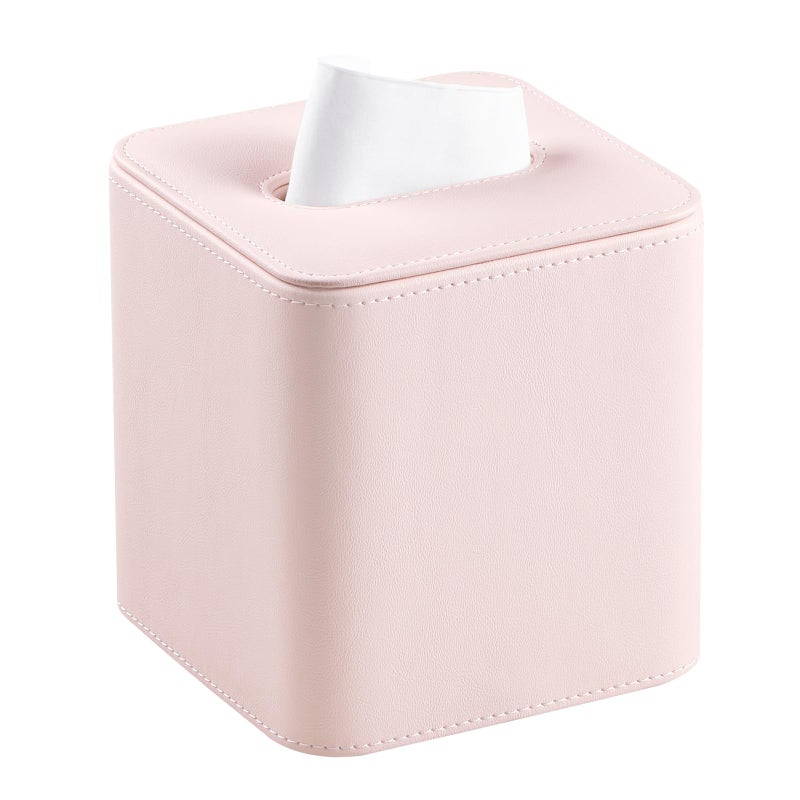 MEIBOOCH PU Leather Tissue Box Cover with Magnetic Closure, Square Tissue Box Holder with Rounded Edges Design (Pink, Square) - Image 1