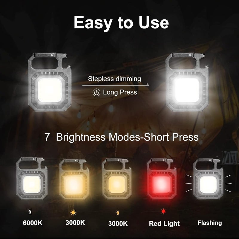 LETOUR 2 Pack LED Keychain Flashlight - 1000 Lumens Rechargeable COB Waterproof Work Light with 5 Light Modes, Battery Display, Bottle Opener, and Magnet Base - Image 2