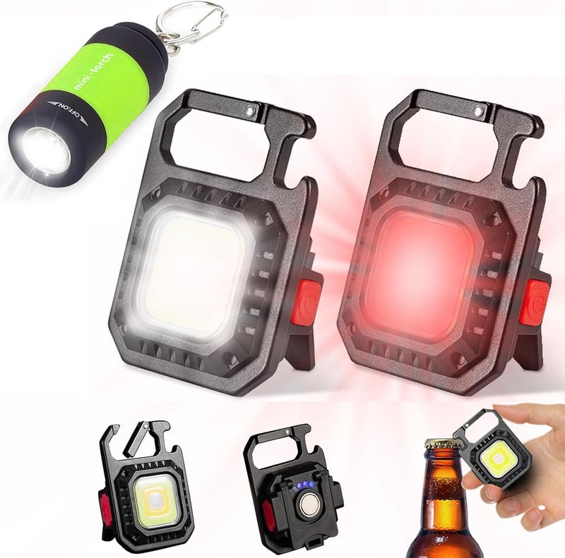LETOUR 2 Pack LED Keychain Flashlight - 1000 Lumens Rechargeable COB Waterproof Work Light with 5 Light Modes, Battery Display, Bottle Opener, and Magnet Base - Image 1