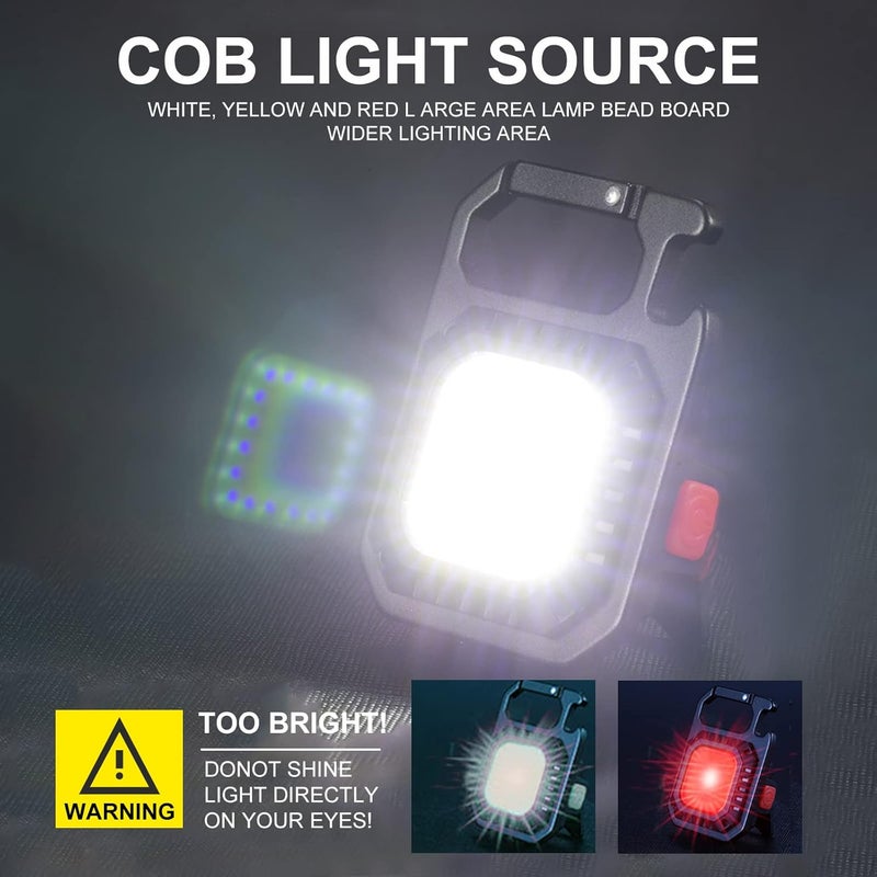 LETOUR 2 Pack LED Keychain Flashlight - 1000 Lumens Rechargeable COB Waterproof Work Light with 5 Light Modes, Battery Display, Bottle Opener, and Magnet Base - Image 3
