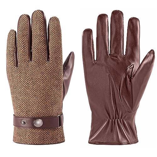 LADYBRO Herringbone Tweed Gloves for Men Touchscreen Winter Warm Lined Driving Black Brown Wool Blend Retro 1920s, S-XXL - Image 5