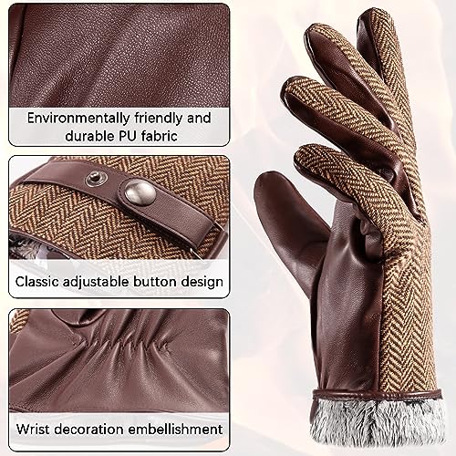 LADYBRO Herringbone Tweed Gloves for Men Touchscreen Winter Warm Lined Driving Black Brown Wool Blend Retro 1920s, S-XXL - Image 4