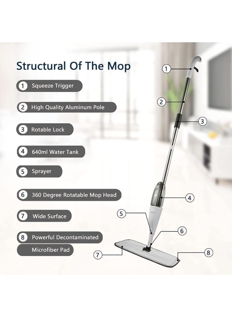 بيتوبي ممسحة رذاذ ماء فاخرة مع بخاخ ورأس دوّار 360 درجة، ممسحة يدوية قابلة للغسل لأدوات تنظيف الأرضيات المنزلية - Image 5
