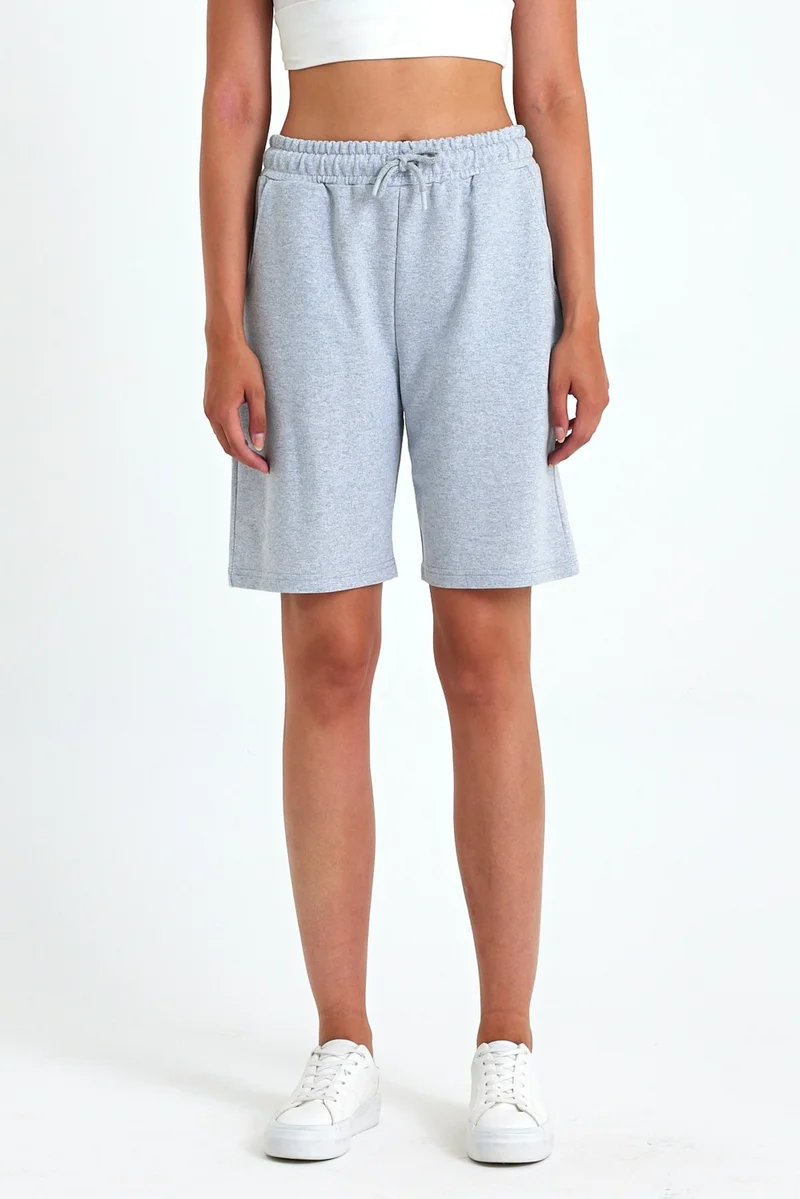 mmetalic Women's Relaxed Cut Elastic Waist Seasonal Soft Fabric Pocket Gray Long Bermuda Shorts