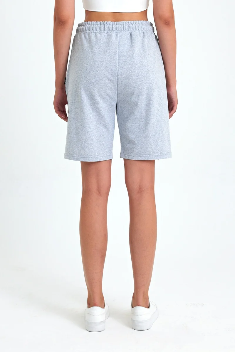 mmetalic Women's Relaxed Cut Elastic Waist Seasonal Soft Fabric Pocket Gray Long Bermuda Shorts
