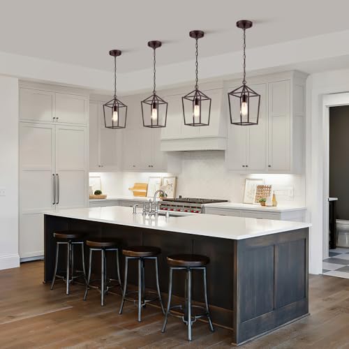 Sheetea 2-Pack Gold Pendant Lights Kitchen Island, Modern Mid Century Light Fixtures Hanging Lamp for Kitchen, Farmhouse Kitchen Pendant Lighting Over Island, Metal Cage Design - Image 2