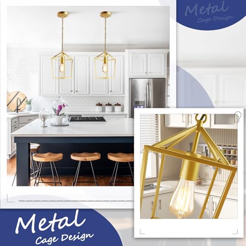 Sheetea 2-Pack Gold Pendant Lights Kitchen Island, Modern Mid Century Light Fixtures Hanging Lamp for Kitchen, Farmhouse Kitchen Pendant Lighting Over Island, Metal Cage Design - Image 4