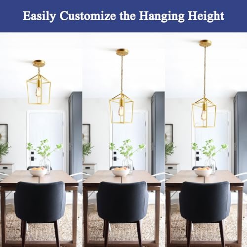 Sheetea 2-Pack Gold Pendant Lights Kitchen Island, Modern Mid Century Light Fixtures Hanging Lamp for Kitchen, Farmhouse Kitchen Pendant Lighting Over Island, Metal Cage Design - Image 3
