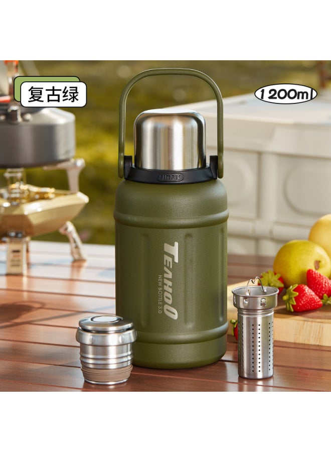 1200ml Large Capacity Vacuum Cup 316 Stainless Steel Children Student Water Cup Outdoor Braised Tea Cup with Sports Strap