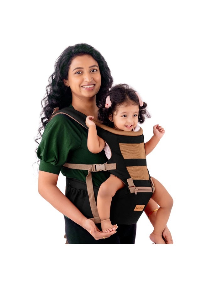 Luvlap Royal Hip Seat Baby Carrier with 4 Carry Positions, Baby Carrier with Hip seat for 6 to 24 Months Baby, Adjustable New-Born to Toddler Carrier, Max Weight Up to 15 Kgs (Black) - Image 1
