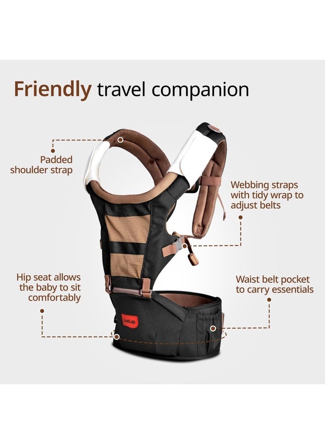 Luvlap Royal Hip Seat Baby Carrier with 4 Carry Positions, Baby Carrier with Hip seat for 6 to 24 Months Baby, Adjustable New-Born to Toddler Carrier, Max Weight Up to 15 Kgs (Black) - Image 2