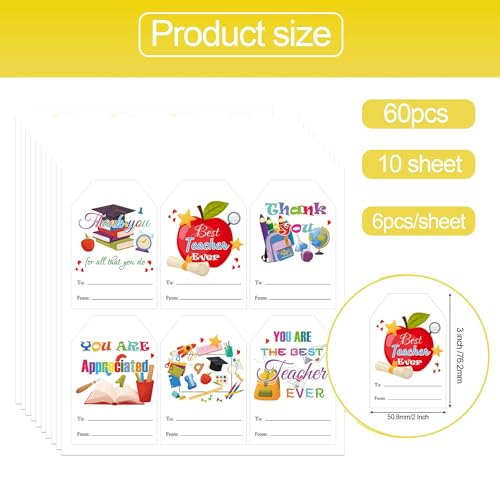 Well Tile Thank You Teacher Stickers Teachers Day Gift Stickers for Envelope Seals,Gift Wrapping, Party Favors 60Pcs - Image 2