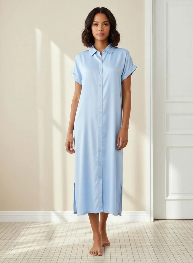 سبلاش فيڤ طقم من قطعتين - قميص نوم بأكمام قصيرة وياقة من الفيسكوز