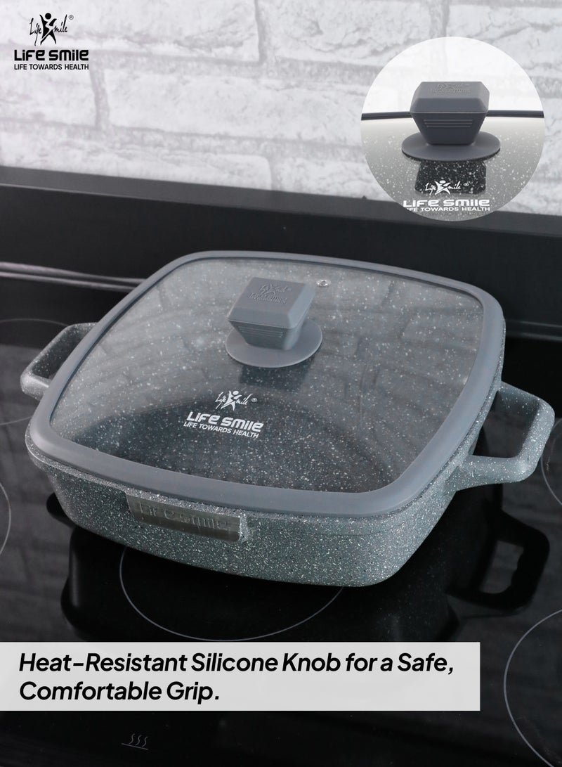 Life Smile Granite Nonstick 28cm Shallow Pot with Lid (4.5L) – Multi-Layer Granite Coating, Induction Compatible Aluminium Casserole - Image 5