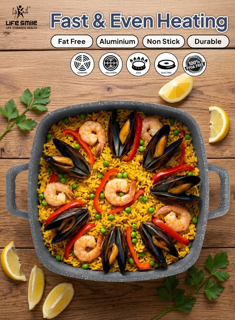 Life Smile Granite Nonstick 28cm Shallow Pot with Lid (4.5L) – Multi-Layer Granite Coating, Induction Compatible Aluminium Casserole - Image 4